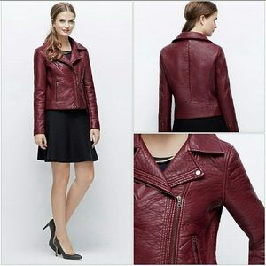 Ann Taylor Burgundy Faux Leather Moto Jacket XXSP